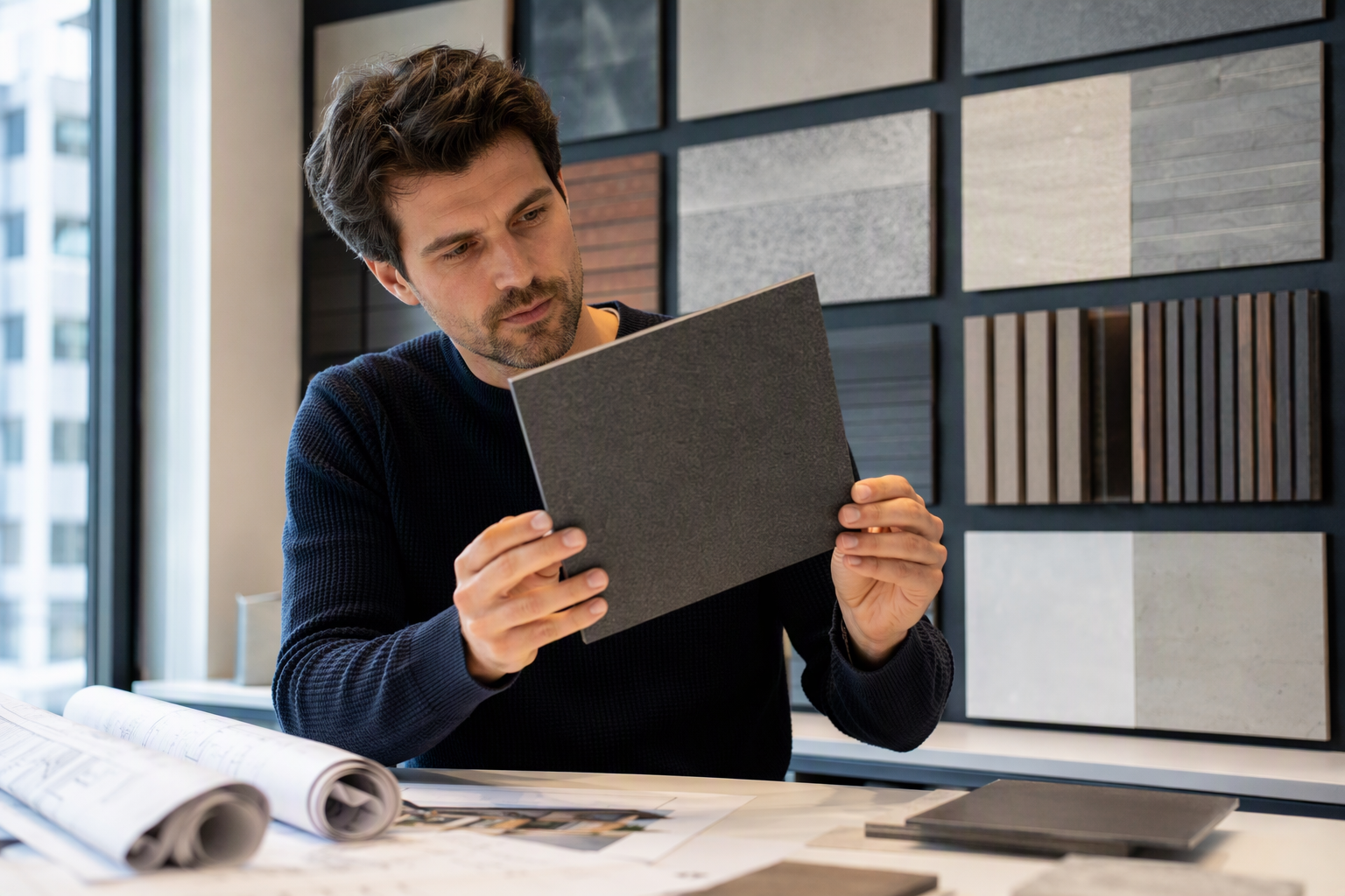 Architect reviews facade sample